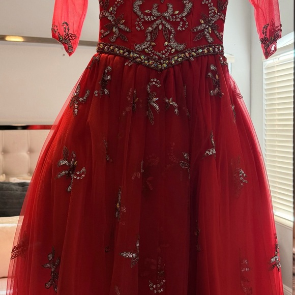 Rachel Allan Red Kids Dress with Silver Details
